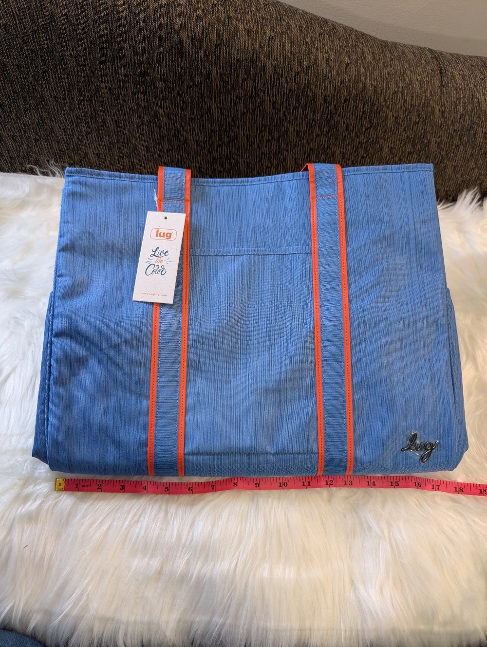 NWT lug Rover Blue Tote Bag w/ Orange Trim - Picture 5 of 6